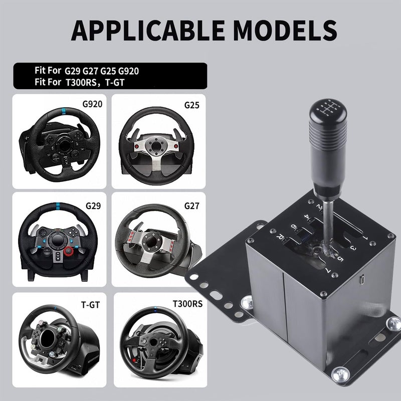 CNRAQR PC USB Simulator Shifter 7+R H Gear Shifter with Desk/Chair Mount Bracket Plate for Gear shift PC Windows Steering Compatible with LO GITECH G29/G27/G25/G920, T300RS/GT Wheel - Image 3